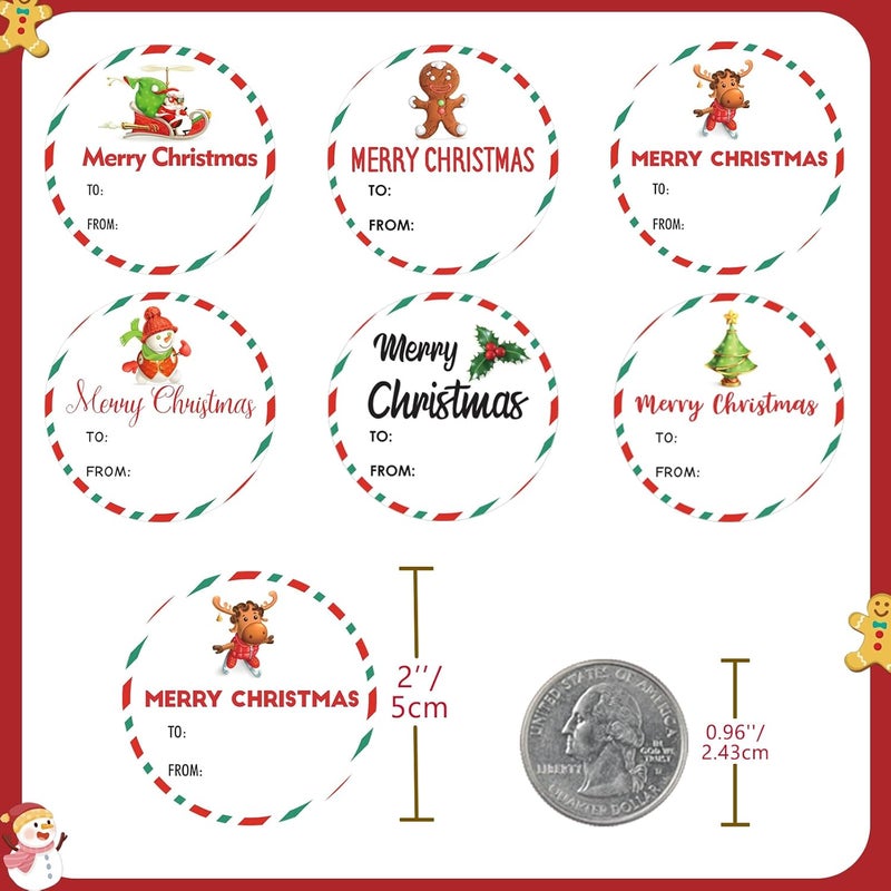 g2plus 120PCS Christmas Gift Name Stickers, 6 Styles Merry Christmas Stickers, 2'' Round Xmas Gift Tags Sticker, Xmas Santa Claus Label for Cards Envelope Seals(Red Green) - Image 2